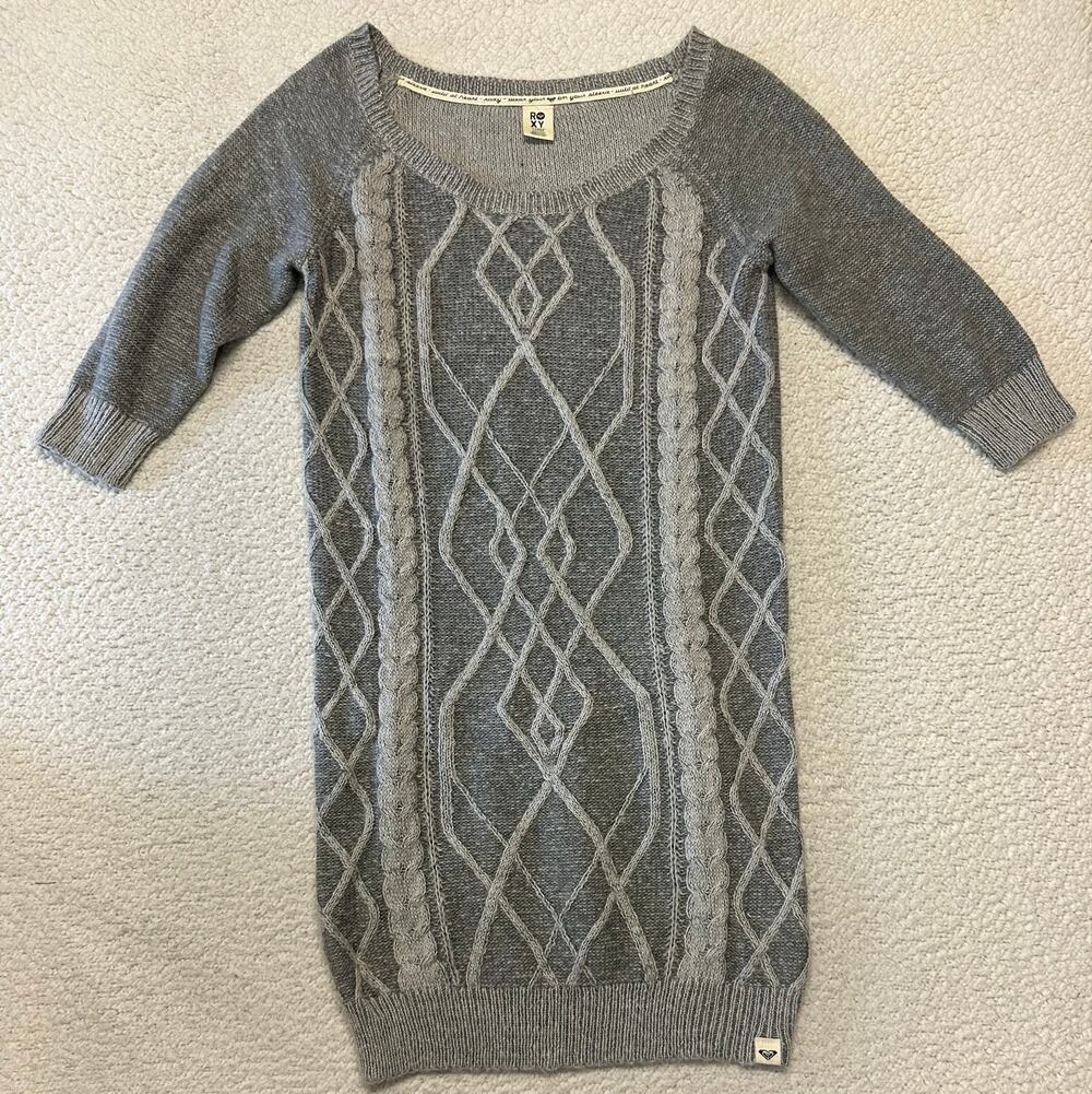 Roxy Womens Cable Knit Scoop Neck Tunic Sweater Dress Large